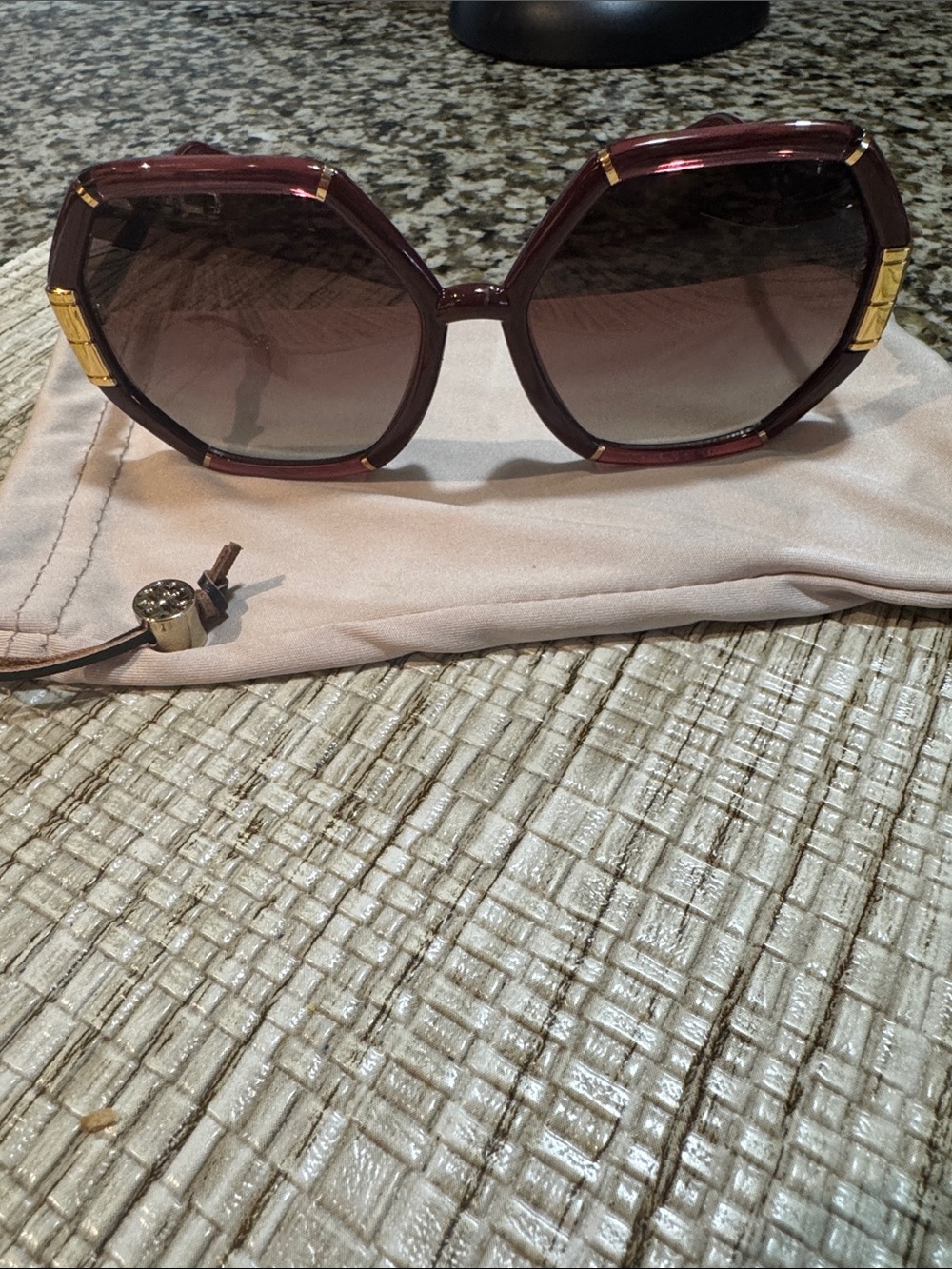 Tory Burch Burgundy Sunglasses with Gold Accents